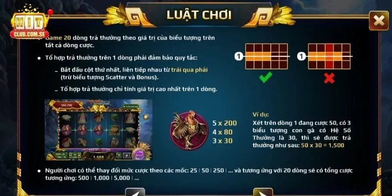 Mức cược và quy tắc thưởng nổ hũ Sơn Tinh Thủy Tinh